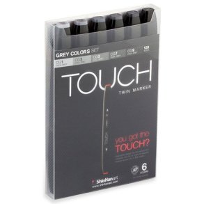 Touch TWIN marker st med 6 stk. Grey colours